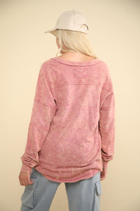 VERY J Washed V-Neck Exposed Seam Knit Top - 1985 the VAULT Boutique