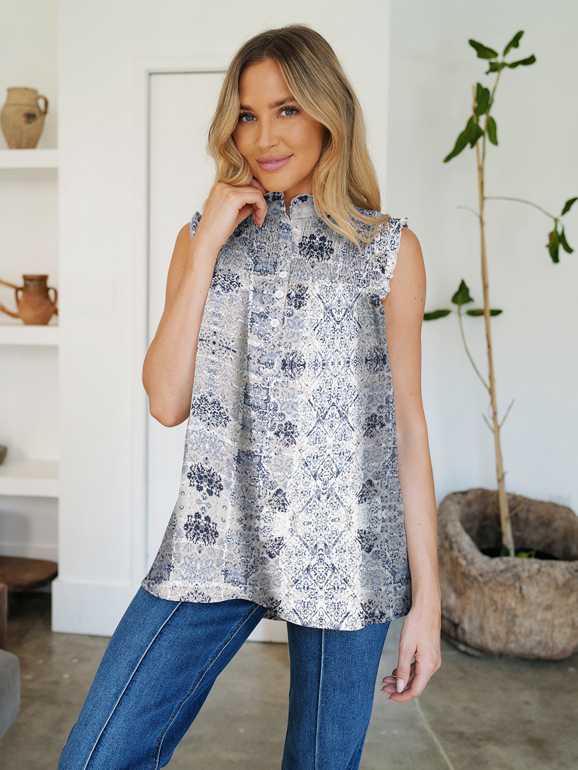 FAM-FAM Frill Printed Mock Neck Top - 1985 the VAULT Boutique