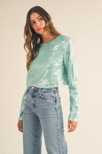 MABLE Shoulder Padded Sequin Crop Top - 1985 THE VAULT