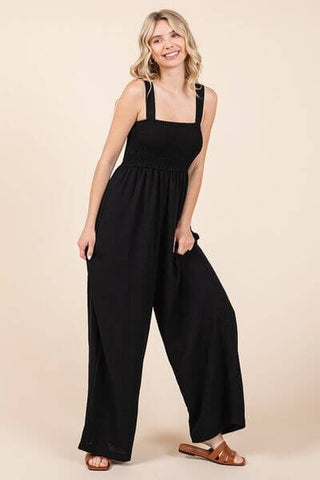 Mittoshop Smocked Wide Strap Wide Leg Overalls - 1985 the VAULT Boutique