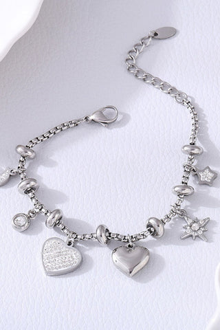 Titanium Steel Inland Zircon Heart Charm Bracelet - 1985 the VAULT Boutique