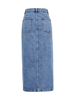 Slit Asymmetrical Waistband Midi Denim Skirt - 1985 the VAULT Boutique