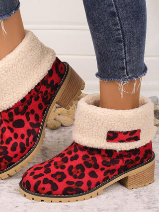 Leopard Block Heel Fuzzy Boots - 1985 the VAULT Boutique