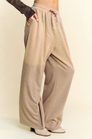 Davi & Dani Rhinestone Drawstring Wide Leg Pants - 1985 the VAULT Boutique