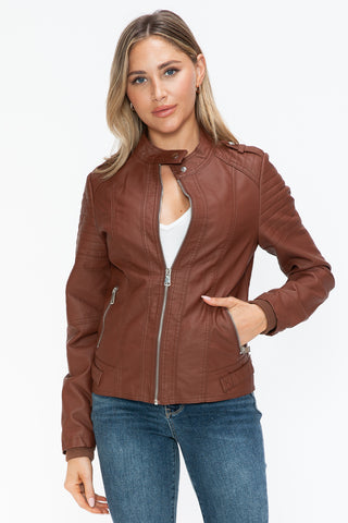 Snobbish PU Leather Biker Jacket with Side Zip Pockets - 1985 the VAULT Boutique