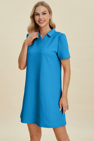 Double Take Full Size Texture Short Sleeve Dress - 1985 the VAULT Boutique