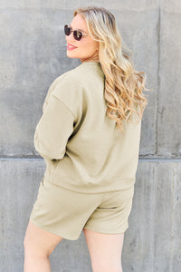 Double Take Full Size Texture Long Sleeve Top and Drawstring Shorts Set - 1985 the VAULT Boutique