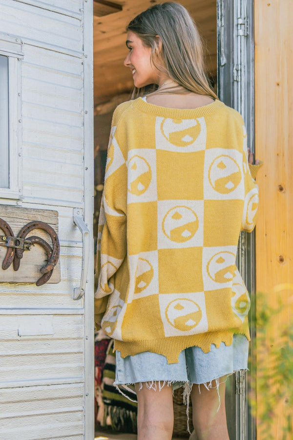 And The Why Checkerboard Sweater with Yin Yang Pattern - 1985 the VAULT Boutique