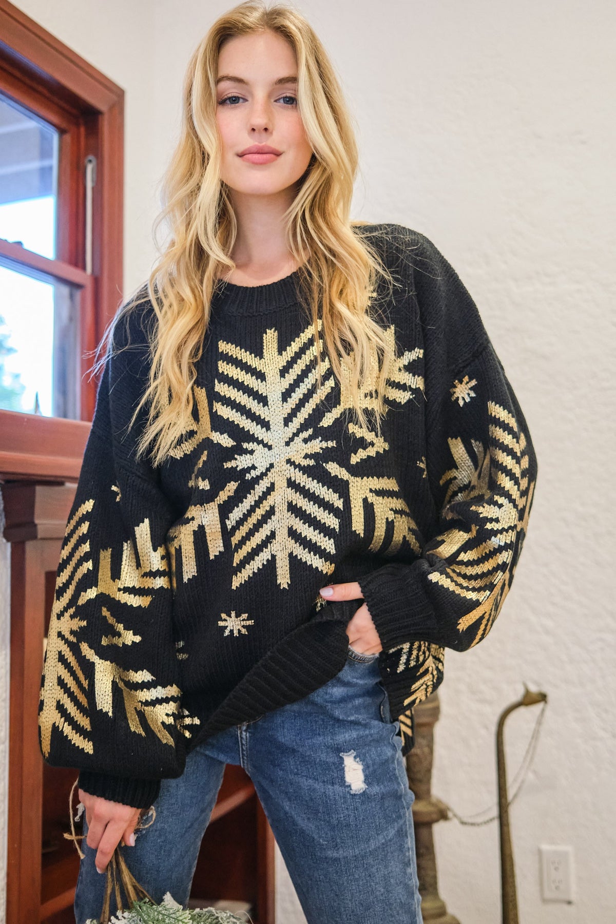 And The Why Foil Snowflake Round Neck Sweater - 1985 the VAULT Boutique