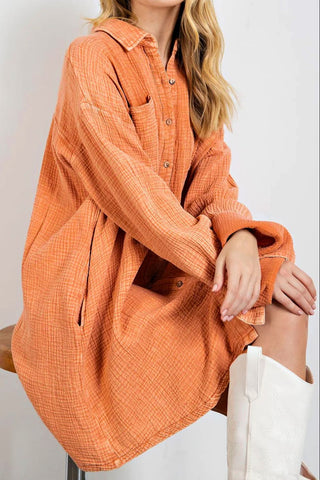 Pocketed Button Up Long Sleeve Shirt Dress - 1985 the VAULT Boutique