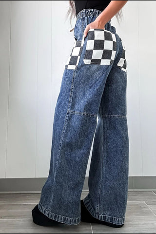 Checkered Wide Leg Jeans - 1985 the VAULT Boutique