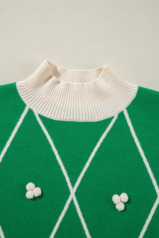 Diamond Pattern Contrast Trim Mock Neck Sweater - 1985 the VAULT Boutique