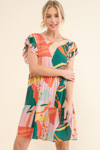 And The Why Printed Double Ruffle Sleeve Dress - 1985 the VAULT Boutique