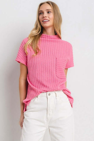 Ces Femme Texture Mock Neck Short Sleeve Knit Top - 1985 the VAULT Boutique