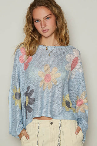 POL Flower Dropped Shoulder Long Sleeve Knit Top - 1985 the VAULT Boutique