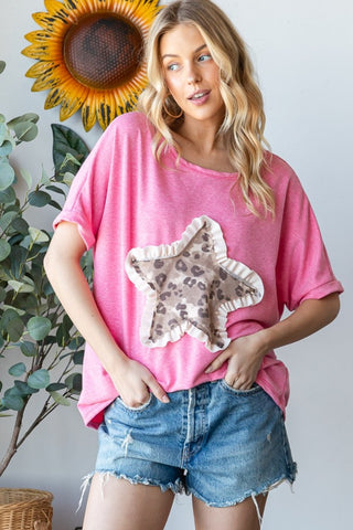 HOPELY Leopard Star Patch Short Sleeve T-Shirt - 1985 the VAULT Boutique