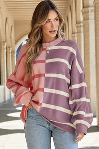 Striped Round Neck Long Sleeve Knit Top - 1985 THE VAULT