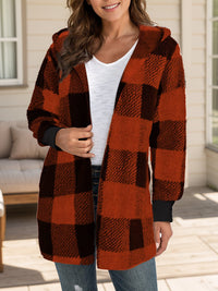 Plaid Long Sleeve Hooded Coat - 1985 the VAULT Boutique