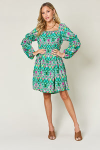 Double Take Full Size Printed Long Sleeve Dress - 1985 the VAULT Boutique