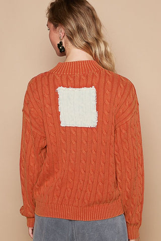 POL Cable-Knit Peace Patch Dropped Shoulder Sweater - 1985 the VAULT Boutique