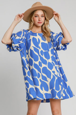 Umgee Two Tone Abstract Print Puff Sleeve Dress - 1985 the VAULT Boutique