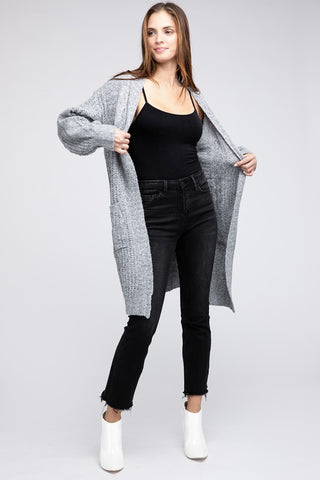 Twist Knitted Open Front Cardigan With Pockets - 1985 the VAULT Boutique