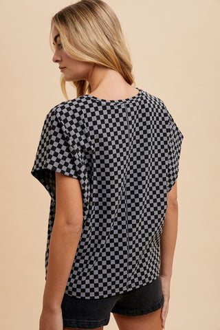 Annie Wear Checkered Round Neck Short Sleeve T-Shirt - 1985 the VAULT Boutique