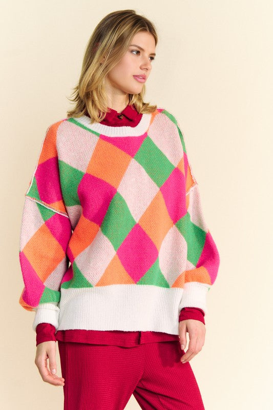 Davi & Dani Exposed Seam Color Block Dropped Shoulder Sweater - 1985 the VAULT Boutique