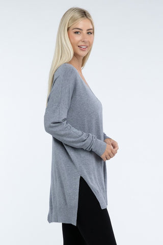 Hi-Low Hem Basic Front Seam Sweater - 1985 the VAULT Boutique