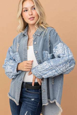 And The Why Full Size Paisley Print Quilted Sleeves Denim Jacket - 1985 the VAULT Boutique