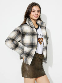 Plaid Zip Up Long Sleeve Jacket - 1985 the VAULT Boutique