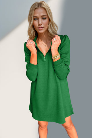 Double Take Textured Quarter Zip Long Sleeve Dress - 1985 the VAULT Boutique