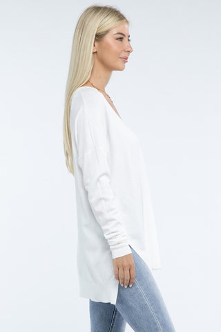 Hi-Low Hem Basic Front Seam Sweater - 1985 the VAULT Boutique