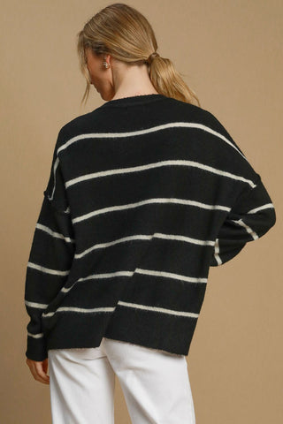 Umgee Wool Blend Striped Round Neck Sweater - 1985 the VAULT Boutique