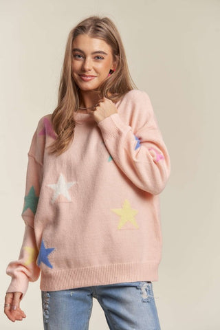 ADORA Stars Pattern Round Neck Drop Shoulder Sweater - 1985 the VAULT Boutique