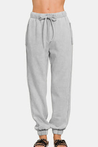 Zenana Full Size Acid Wash Fleece Drawstring Sweatpants with Pockets - 1985 the VAULT Boutique