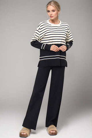 Striped Round Neck Long Sleeve Top and Pants Sweater Set - 1985 the VAULT Boutique