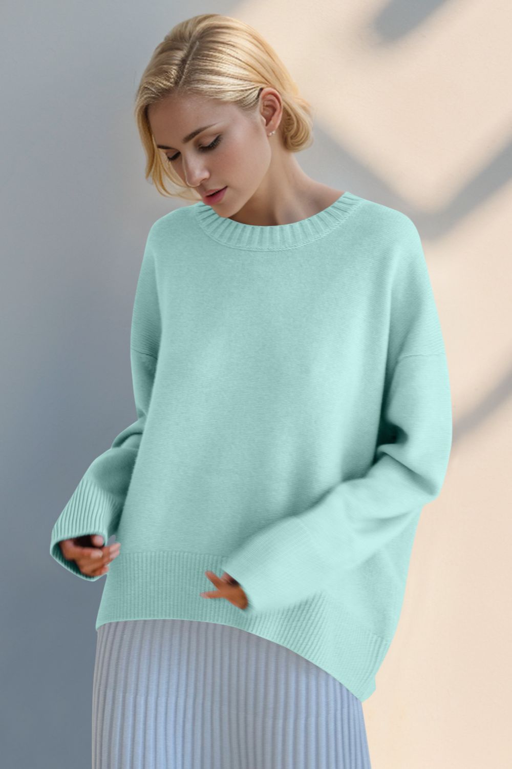 Basic Bae Round Neck Dropped Shoulder Sweater - 1985 the VAULT Boutique