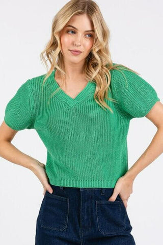 Mittoshop V-Neck Short Sleeve Crop Sweater - 1985 the VAULT Boutique