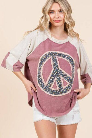 Mittoshop Peace Sign Patch Mineral Washed T-Shirt - 1985 the VAULT Boutique