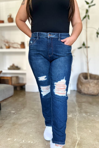 Judy Blue Full Size High Waist Rigid Magic Heavy Destroy Straight Jeans - 1985 the VAULT Boutique