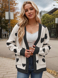 Heart Button Up Dropped Shoulder Long Sleeve Cardigan - 1985 the VAULT Boutique