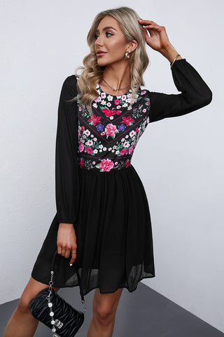 Floral Mesh Sleeve Lined Dress - 1985 the VAULT Boutique