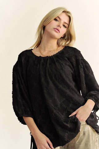 Davi & Dani Tied Round Neck Mesh Blouse - 1985 the VAULT Boutique