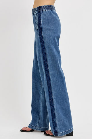 RISEN Full Size Elastic Waist Wide Leg Jeans Plus Size - 1985 the VAULT Boutique