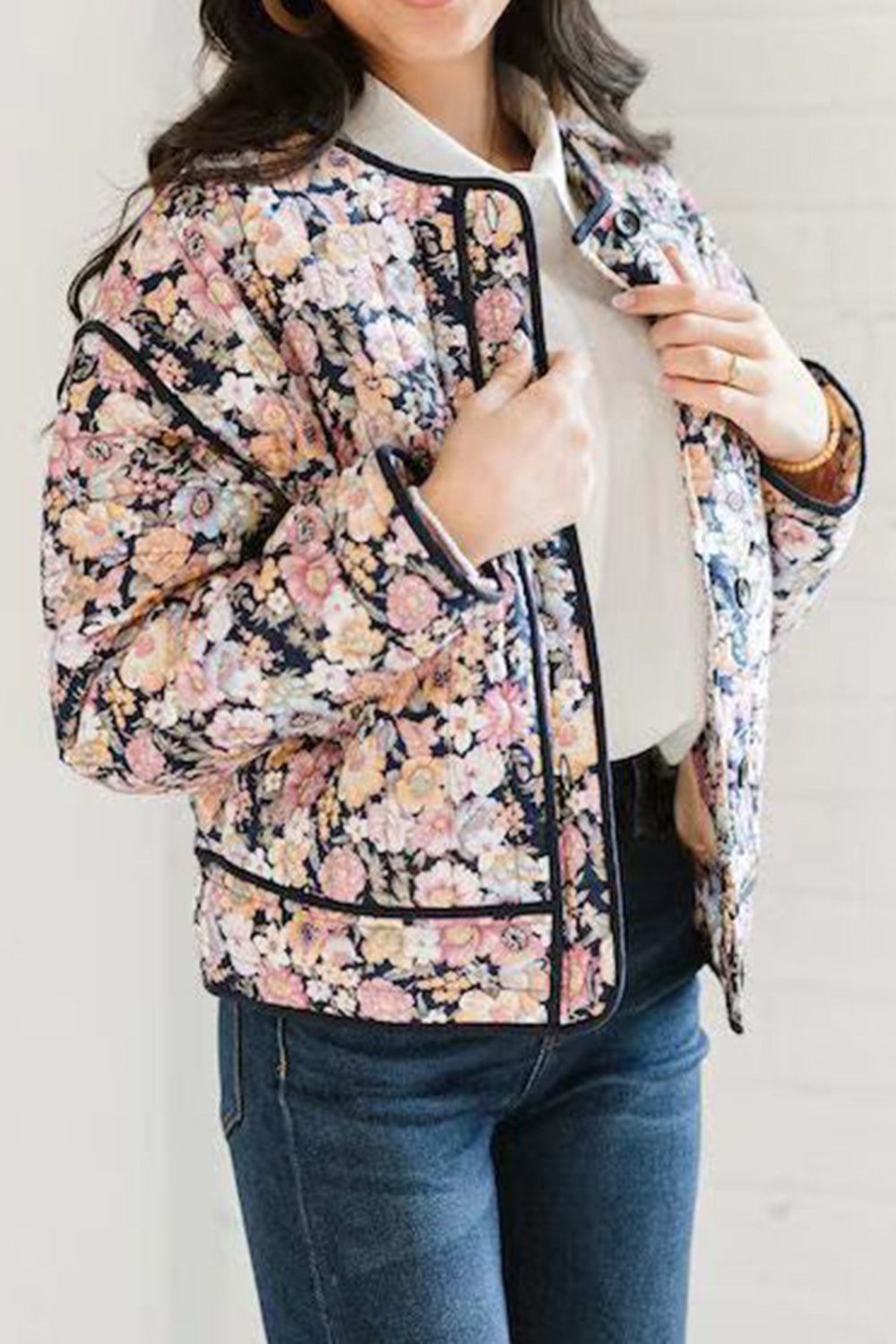 Floral Button Up Long Sleeve Winter Coat - 1985 the VAULT Boutique