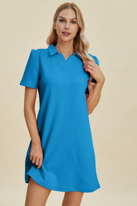 Double Take Full Size Texture Short Sleeve Dress - 1985 the VAULT Boutique