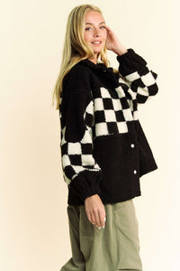 Davi & Dani Full Size Checkered Snap Down Faux Fur Jacket - 1985 the VAULT Boutique