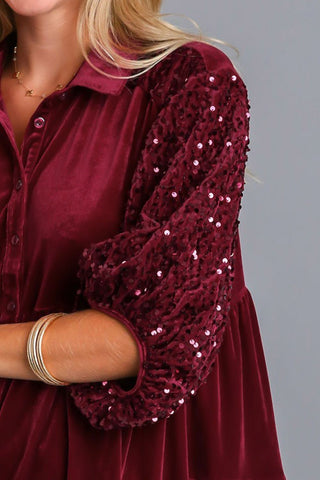 Umgee Sequin Detail Tiered Back Half Sleeve Shirt - 1985 the VAULT Boutique