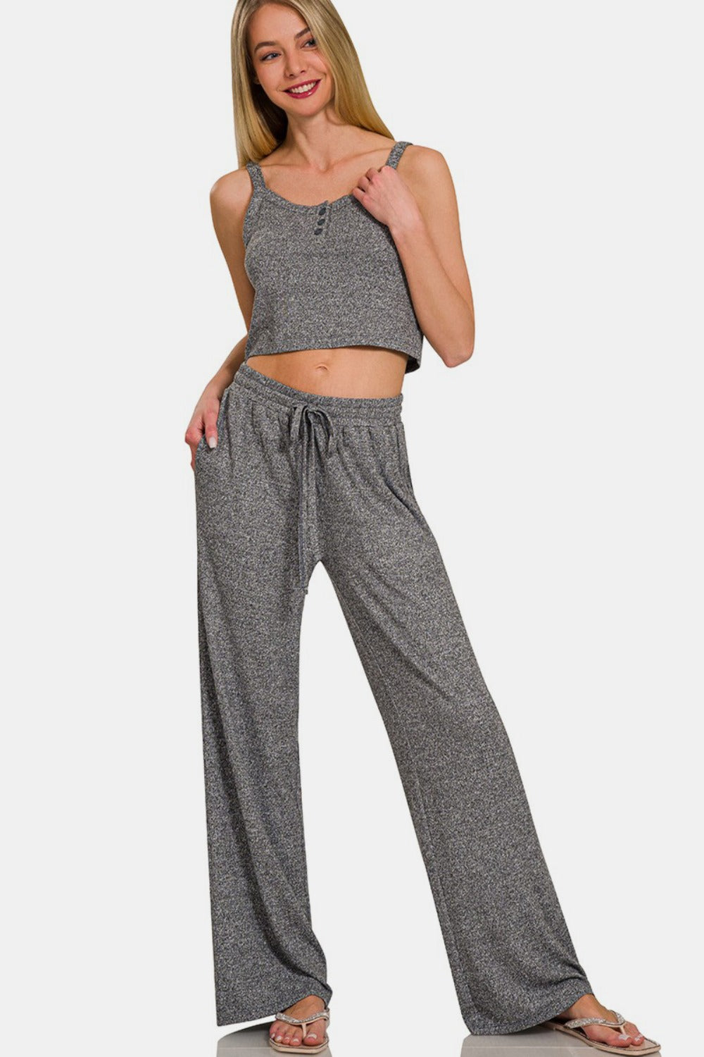 Zenana Drawstring Wide Leg Pants with Side Pockets in Black - 1985 the VAULT Boutique